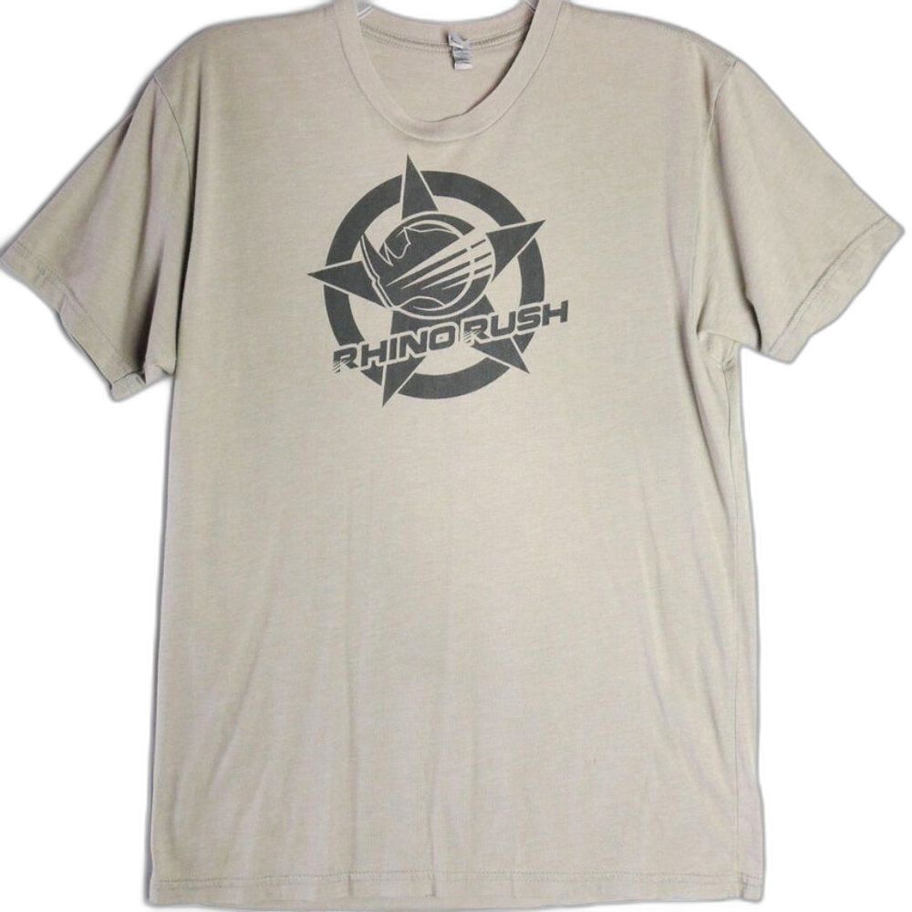 Rhino Rush Adult Size M T-shirt Front Logo, "American Made" on the Back Gray
